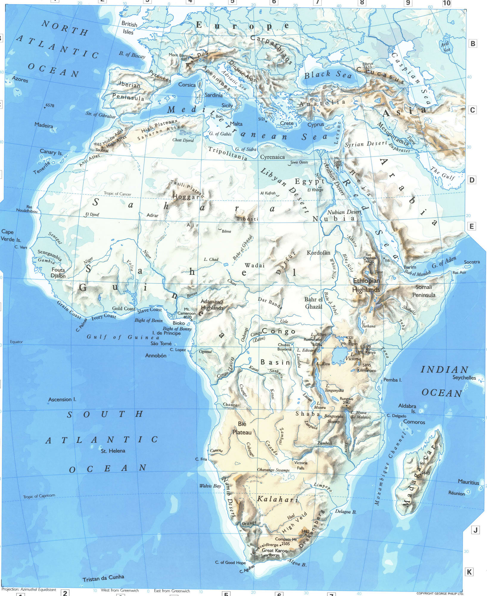 Физическая карта Африки