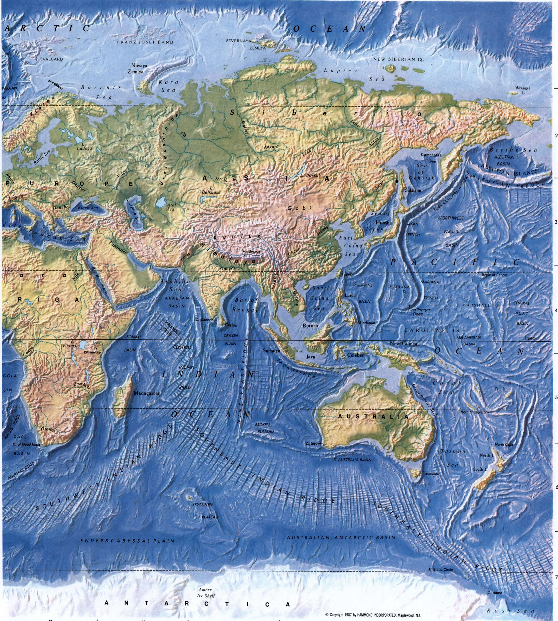 Евразия в восточном полушарии. Физическая карта. Географическая карта. Географическая карта планеты.