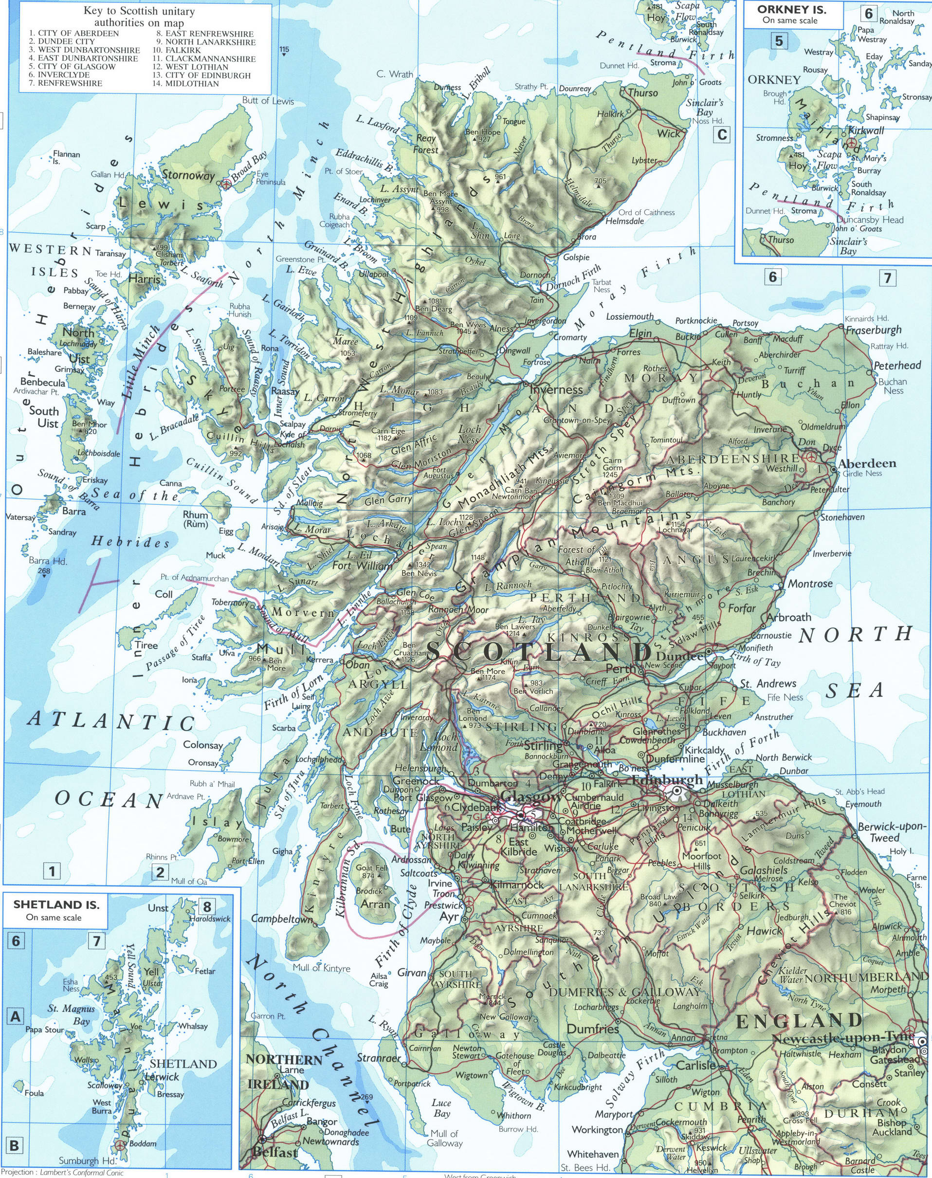 Карта Шотландии физическая