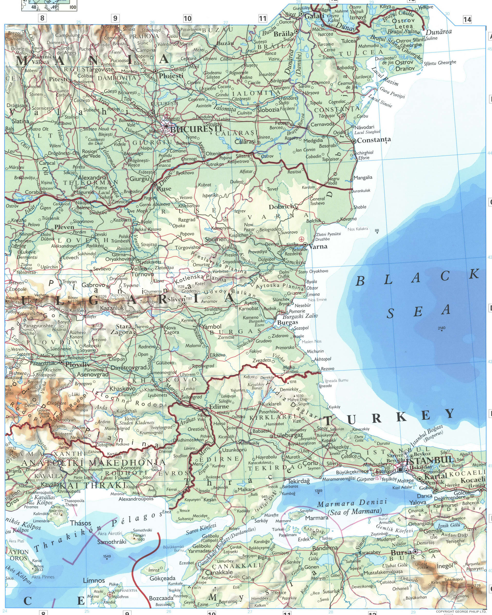 Физическая карта Болгарии