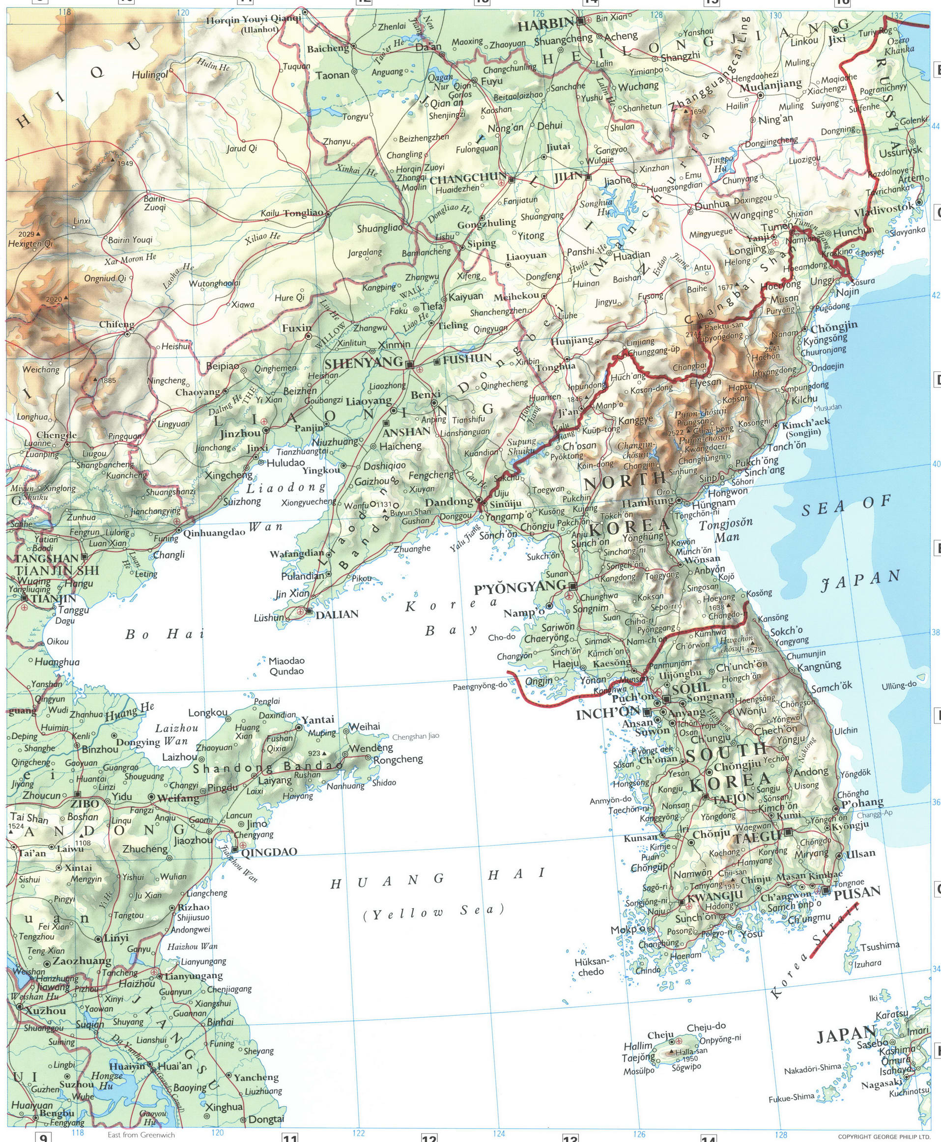 Корея карта физическая