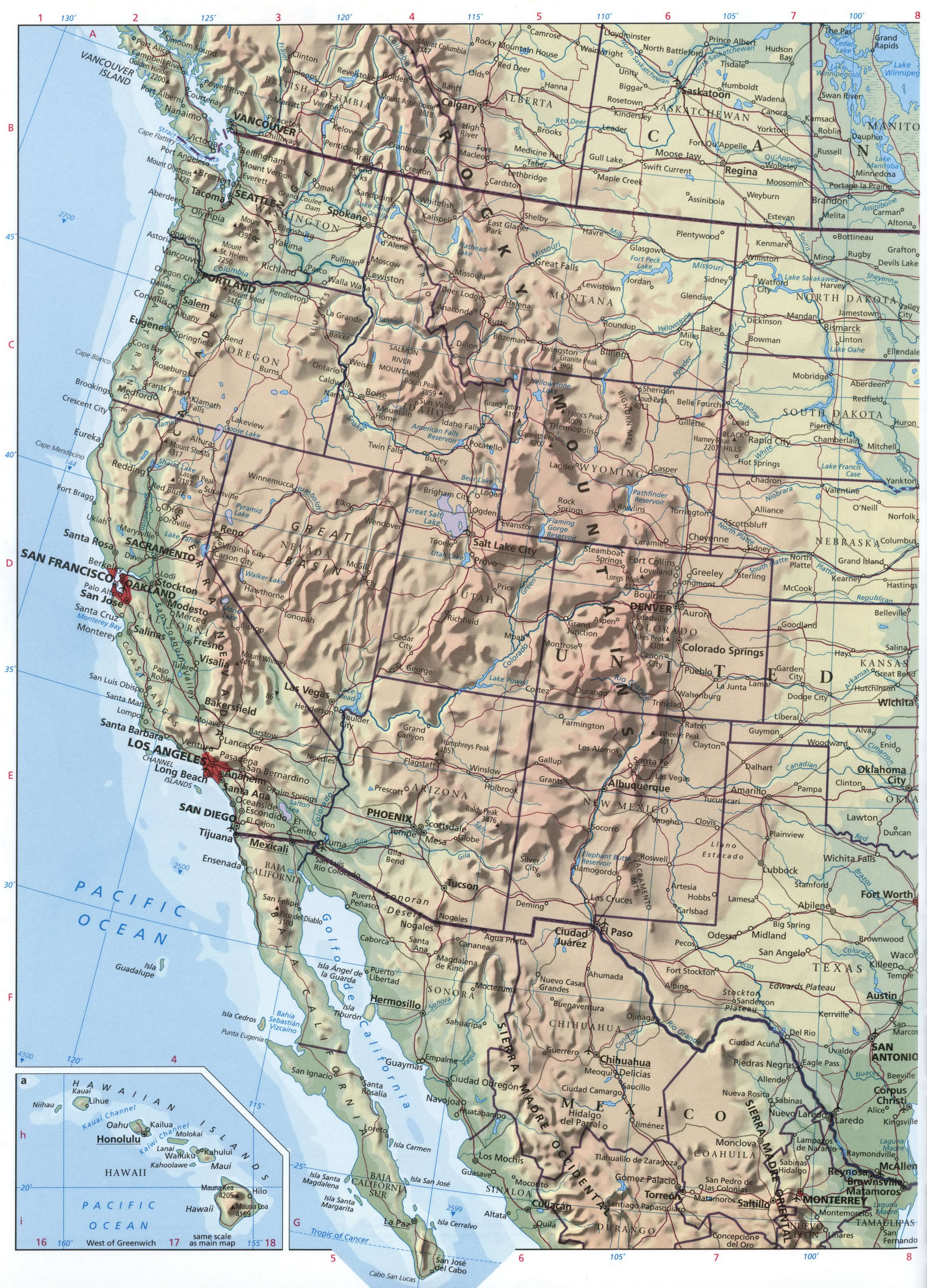 США западное побережье карта